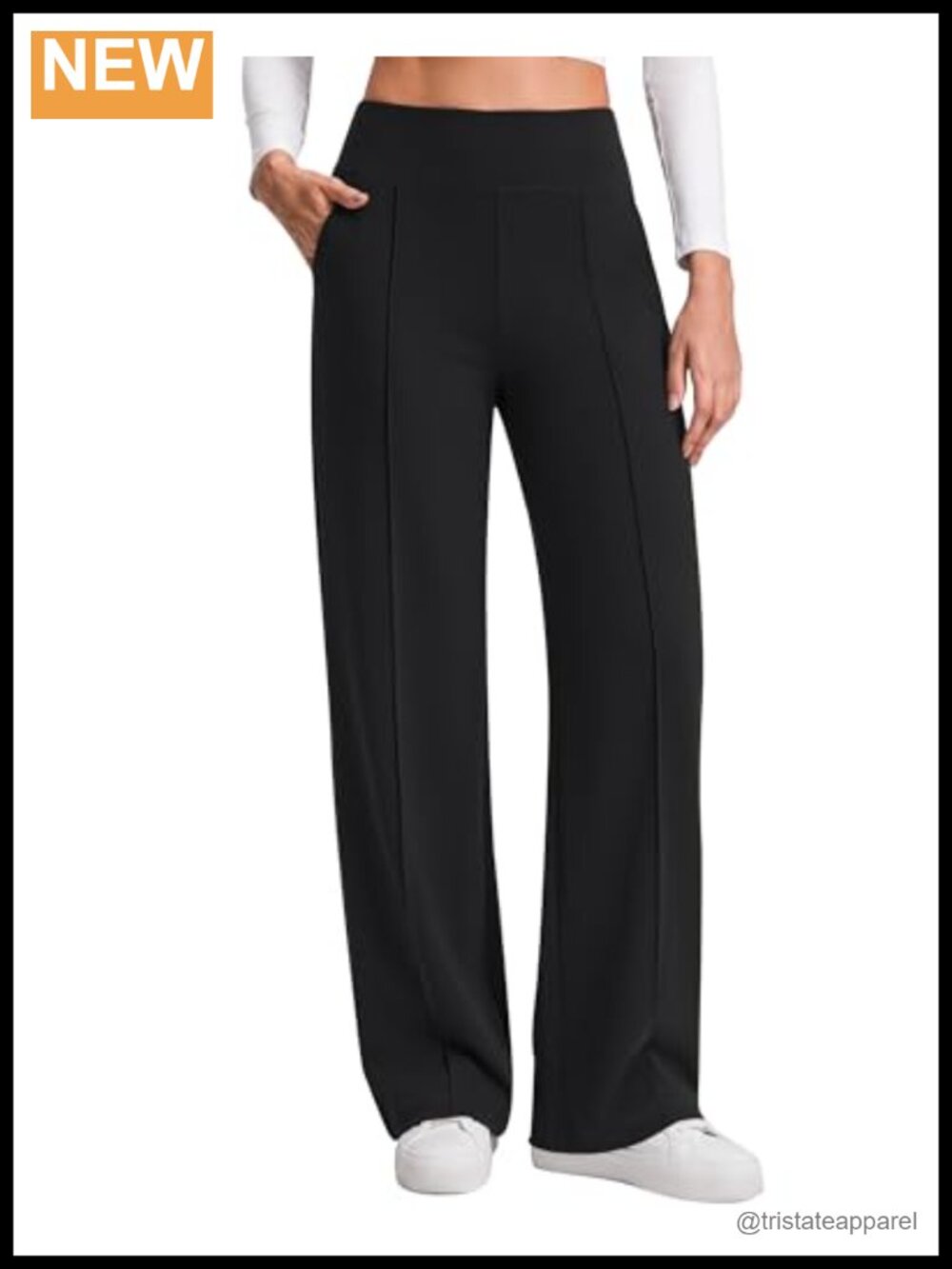 Wide Leg Yoga Pants High Rise Pull On Front Seam Pockets Petite